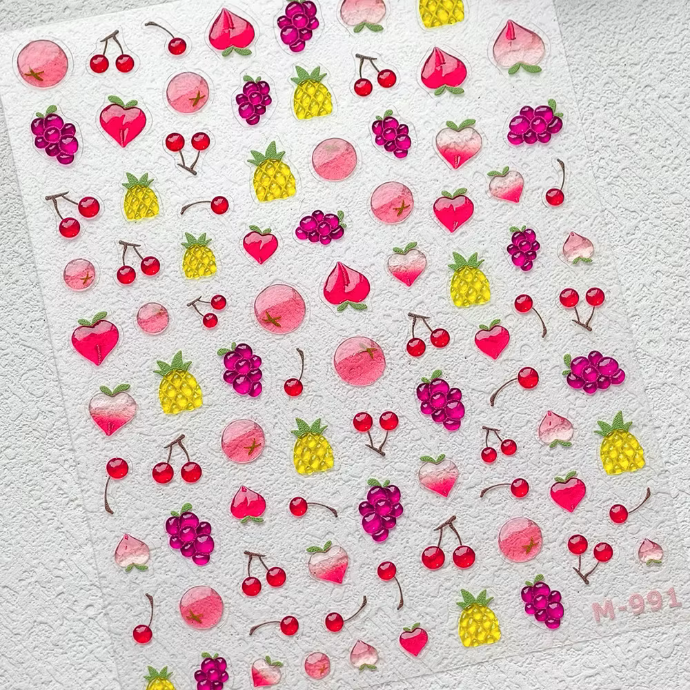 Autocollant pour Nail Art, gelée rouge juteuse, tomate, mignon, nœud papillon, étoile à paillettes, 