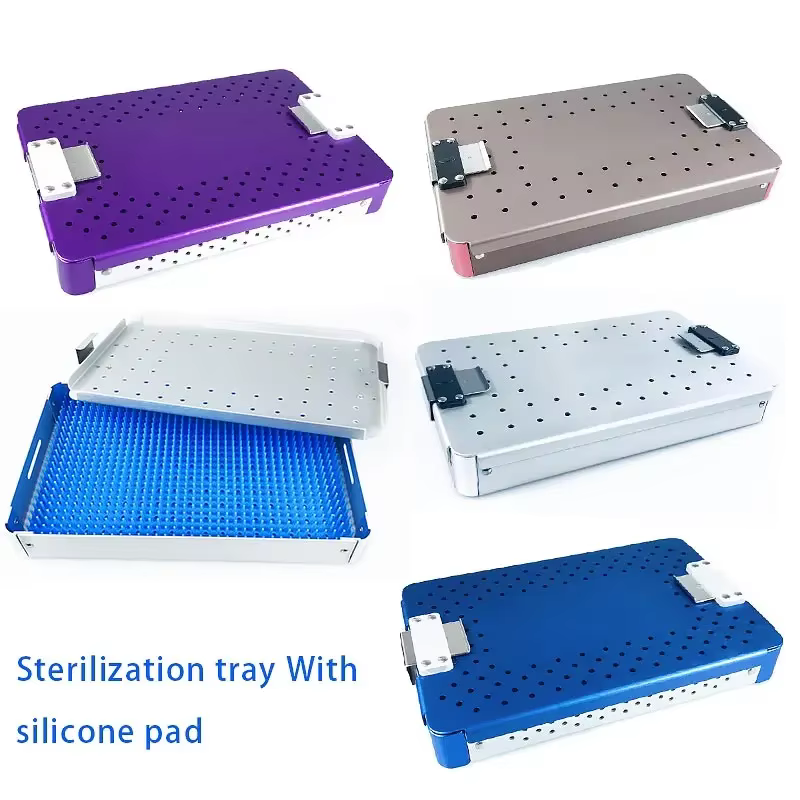 Boîte de stérilisation à plateau Autoclavable avec tapis en Silicone, Instruments en aluminium Autoc