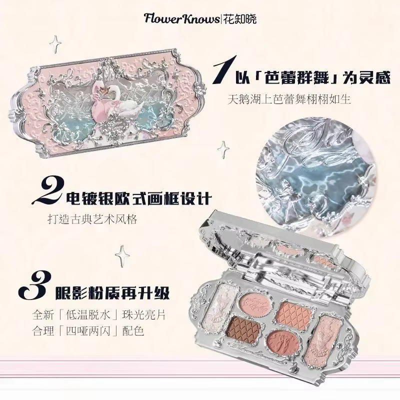 Flower Knows – Palette de fards à paupières 6 couleurs, bijou de coquillage, fraise, cupidon, cygne,