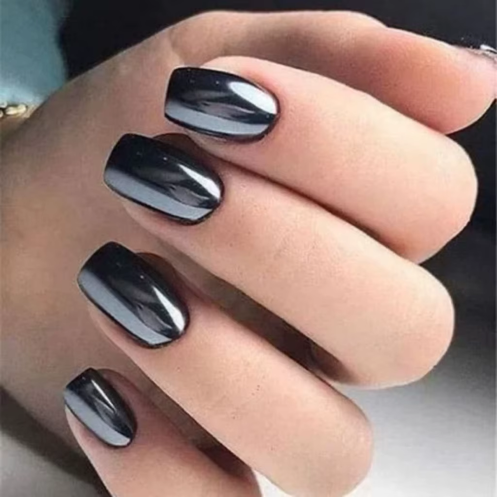 Faux ongles courts métalliques à embouts carrés, 24 pièces/ensemble, rouge, noir, rose, vert, bleu,