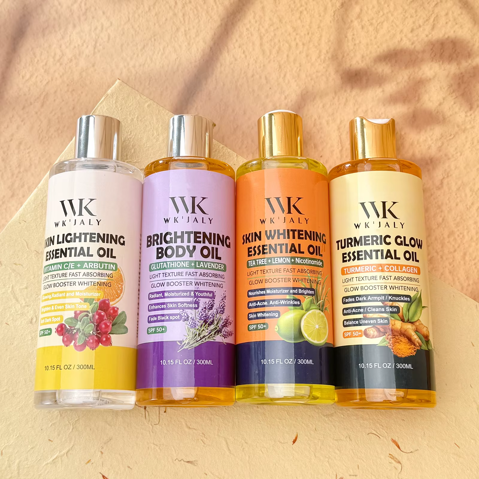 WK JALY Huile corporelle éclaircissante Niacinamide pour toute la peau, avec arbre à thé, citron, él