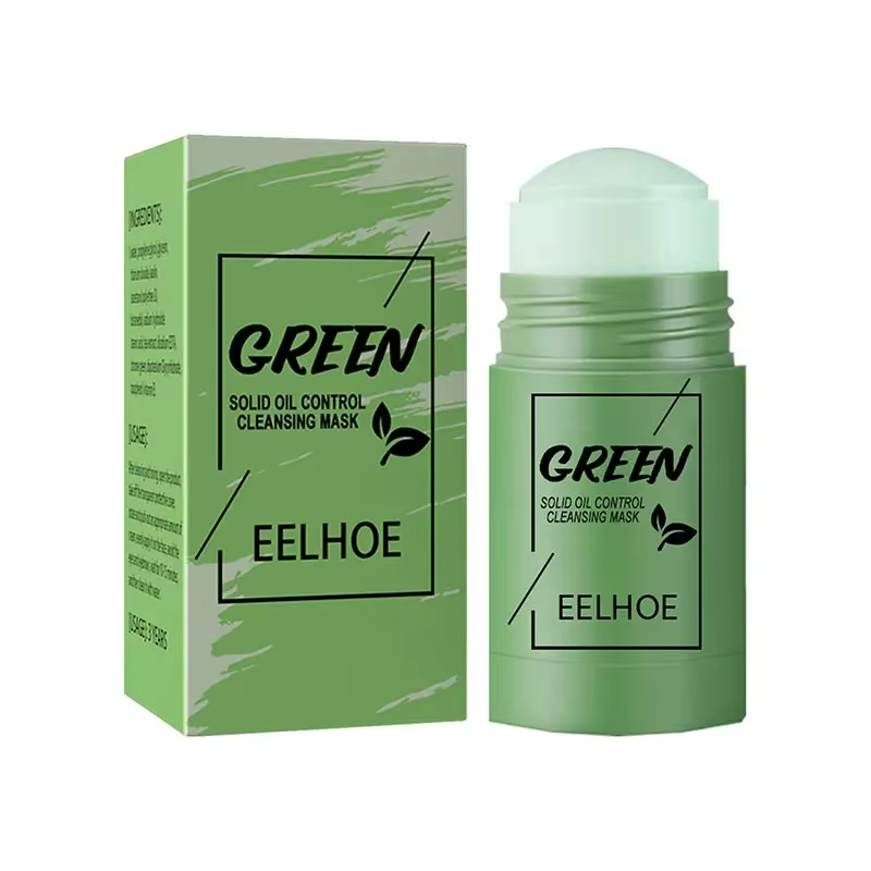 Bâtonnet d'argile au thé vert pour le visage, masque vert en stick, anti-acné, réduit les points noi