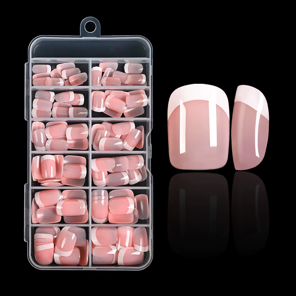 120 pièces rose français court carré faux ongles 12 tailles couverture complète presse sur ongles po