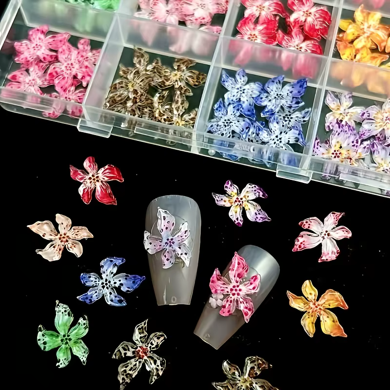 12 Grilles de Breloques pour Ongles en ABS à Motifs Léopard Assortis, Fleurs Y2K Dégradées à Pois, A