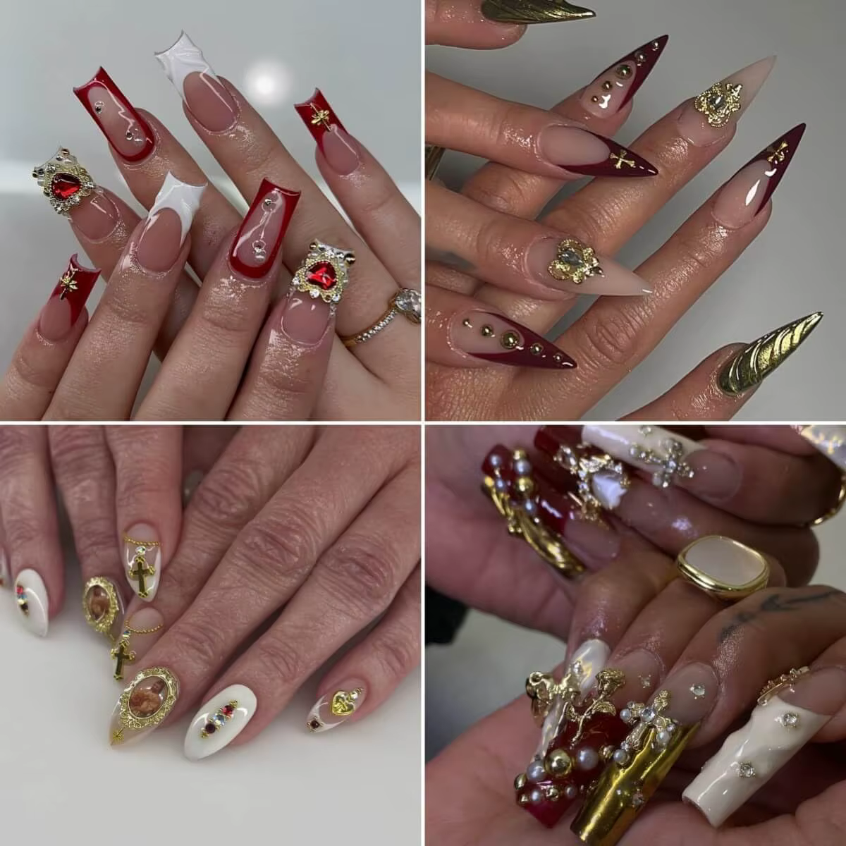 Ensemble de breloques pour ongles en or, 72 pièces, avec croix dorée, cœurs, roses et vierge marie,