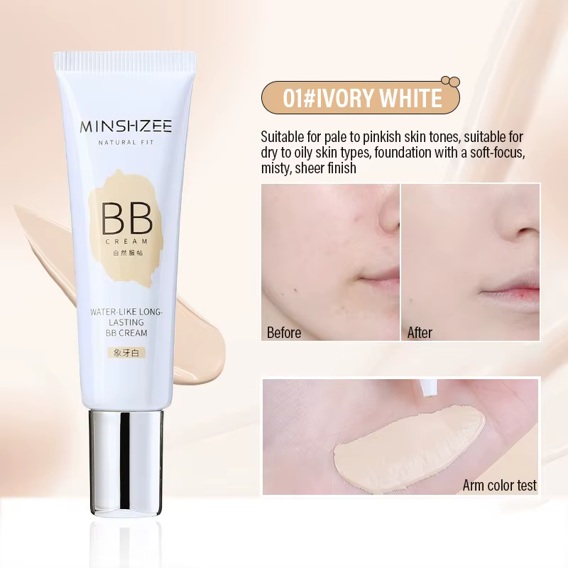 Fond de teint liquide hydratant blanc ivoire, couleur naturelle BB crème, Base anti-cernes imperméab