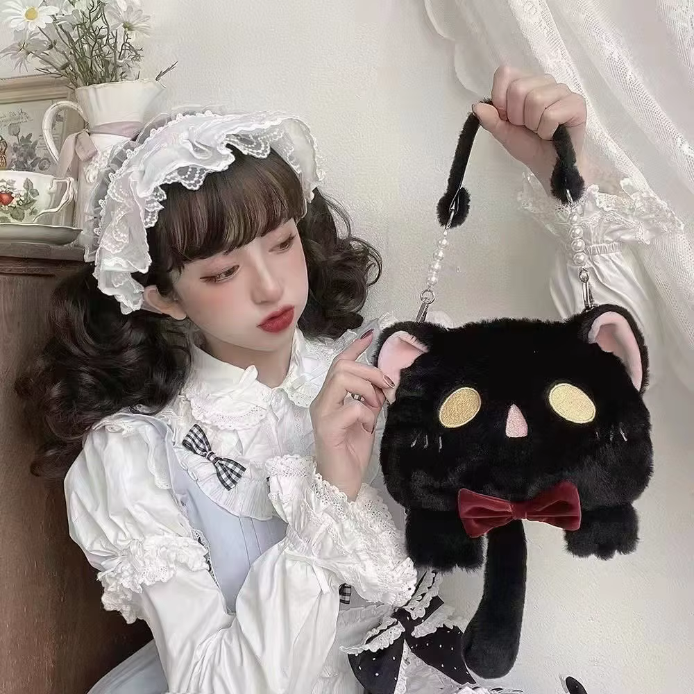 Sac à main mignon grande capacité en fausse fourrure en forme de chat, sac bandoulière pour femme