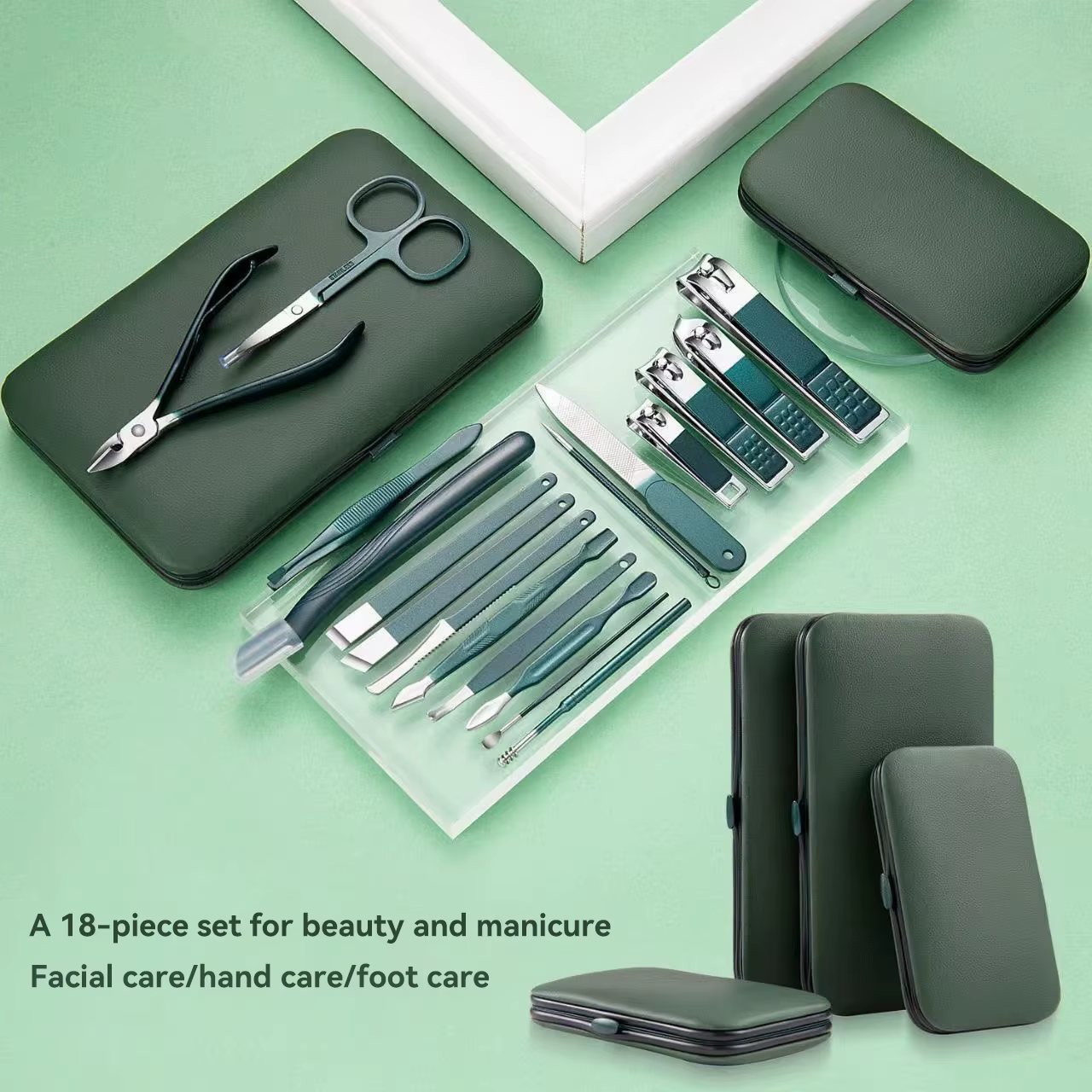 Ensemble de coupe-ongles, coupe-ongles pour la maison, ensemble de 18 pièces vert foncé, outils de p