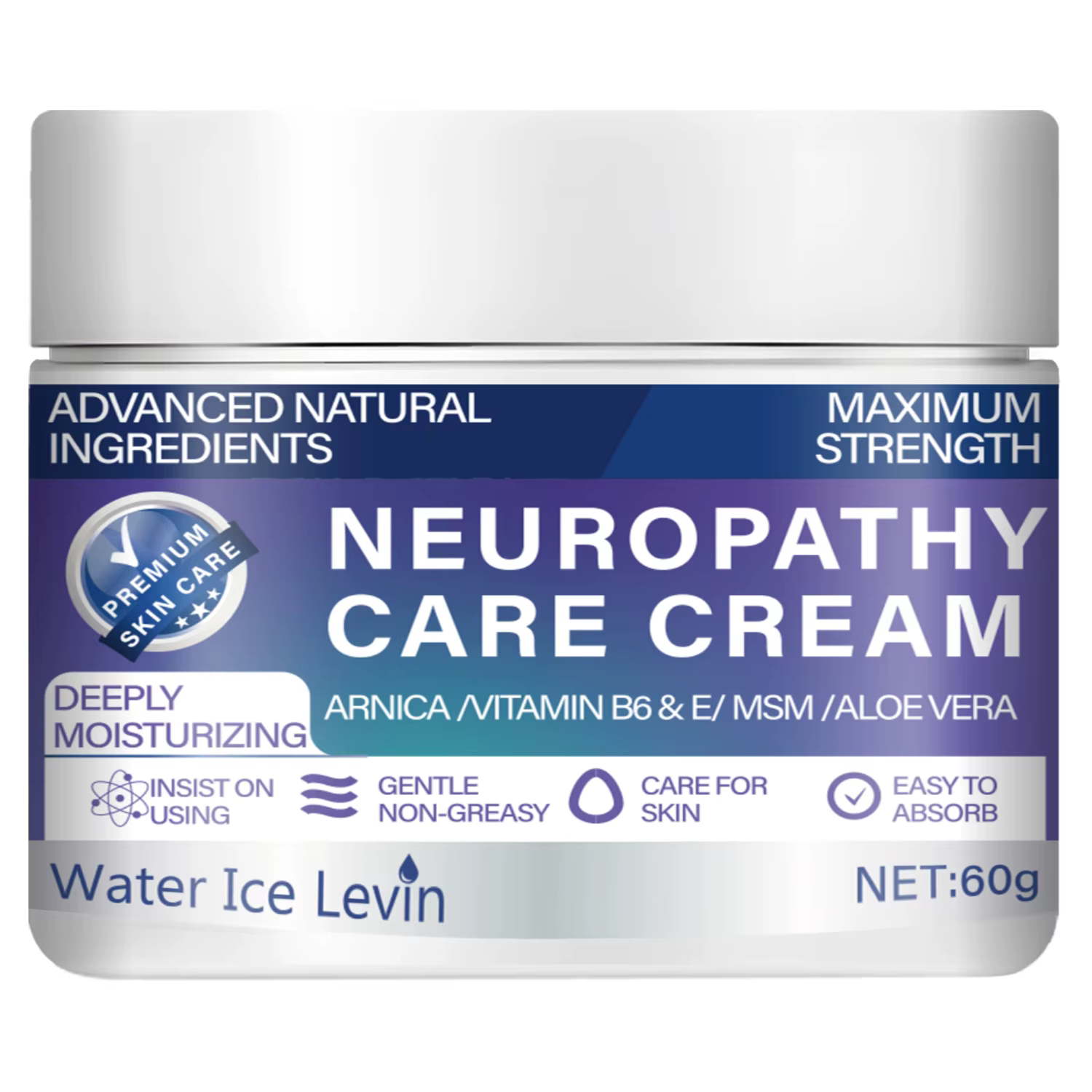 Water Ice Levin Crème de neuropathie à résistance maximale – avec ingrédients naturels (Arnica, Msm,