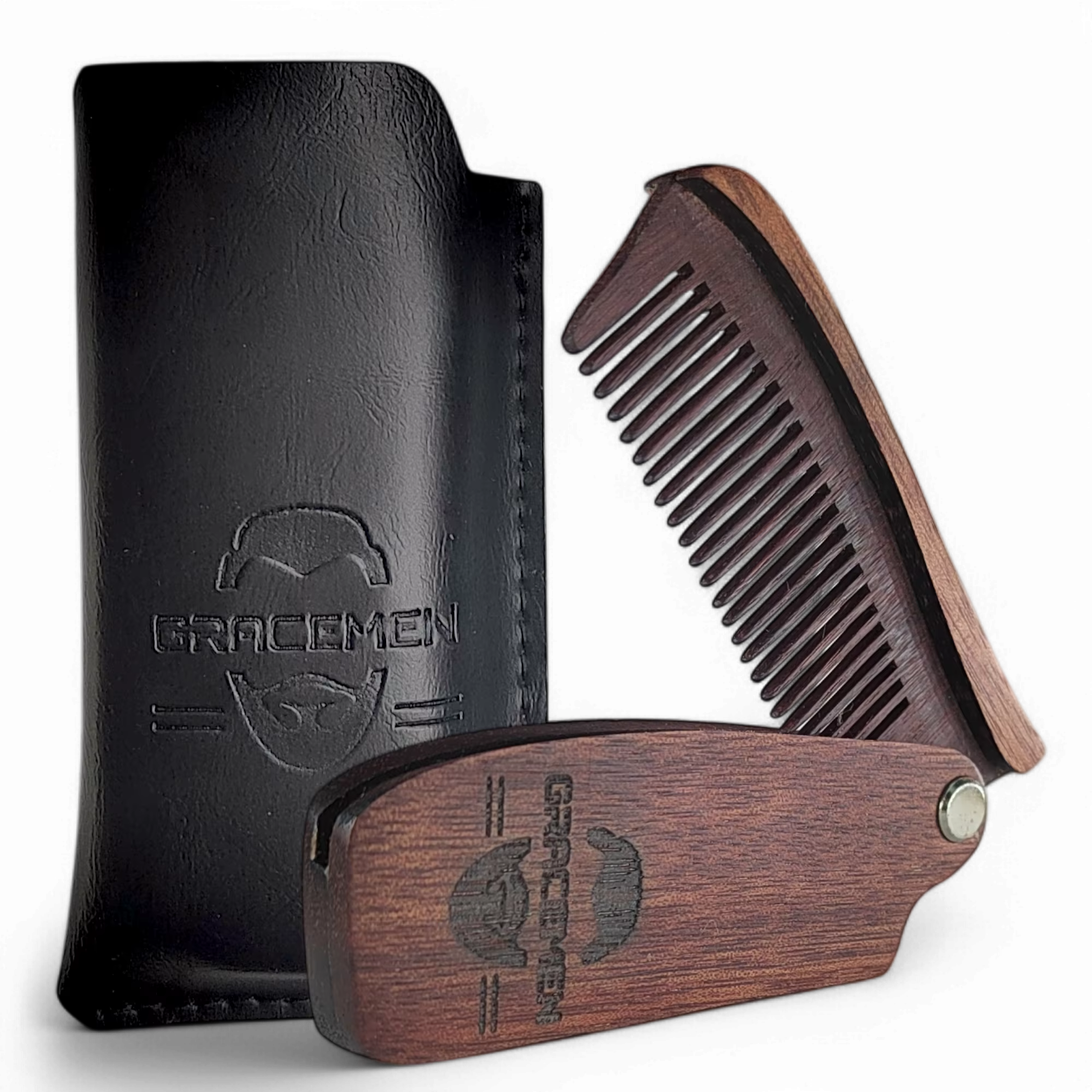 Gracemen peigne pliable avec étui en polyuréthane peigne en bois naturel pour cheveux barbe moustach
