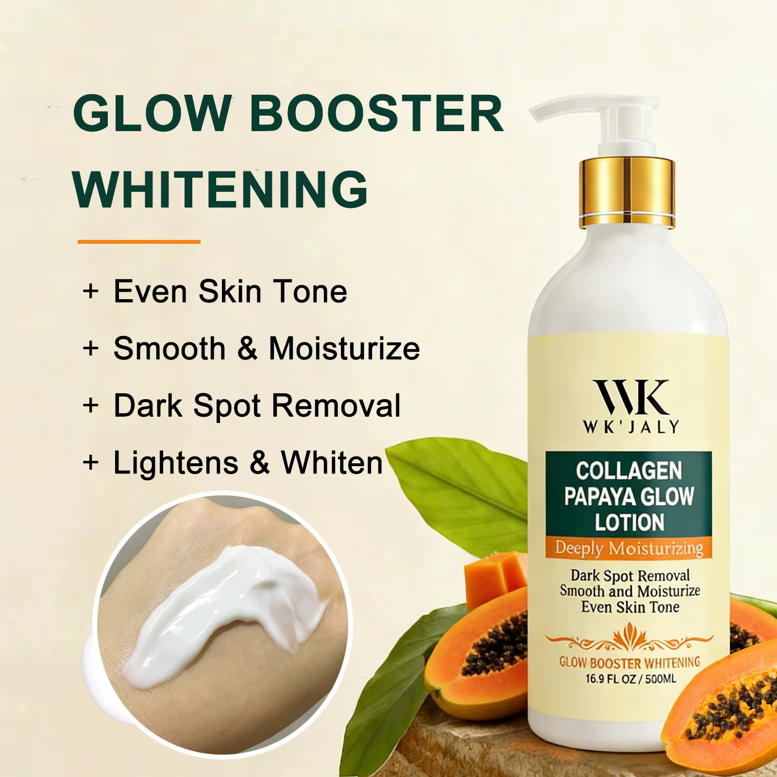Lotion corporelle éclaircissante WK JALY Collagen Papaya Glow, hydratante, élimine les taches brunes