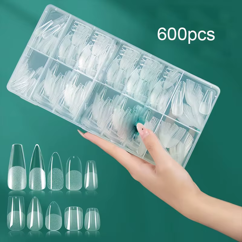 Embouts d'ongles en Gel doux, 600 pièces, cercueil à couverture complète, ovale en amande Ultra cour