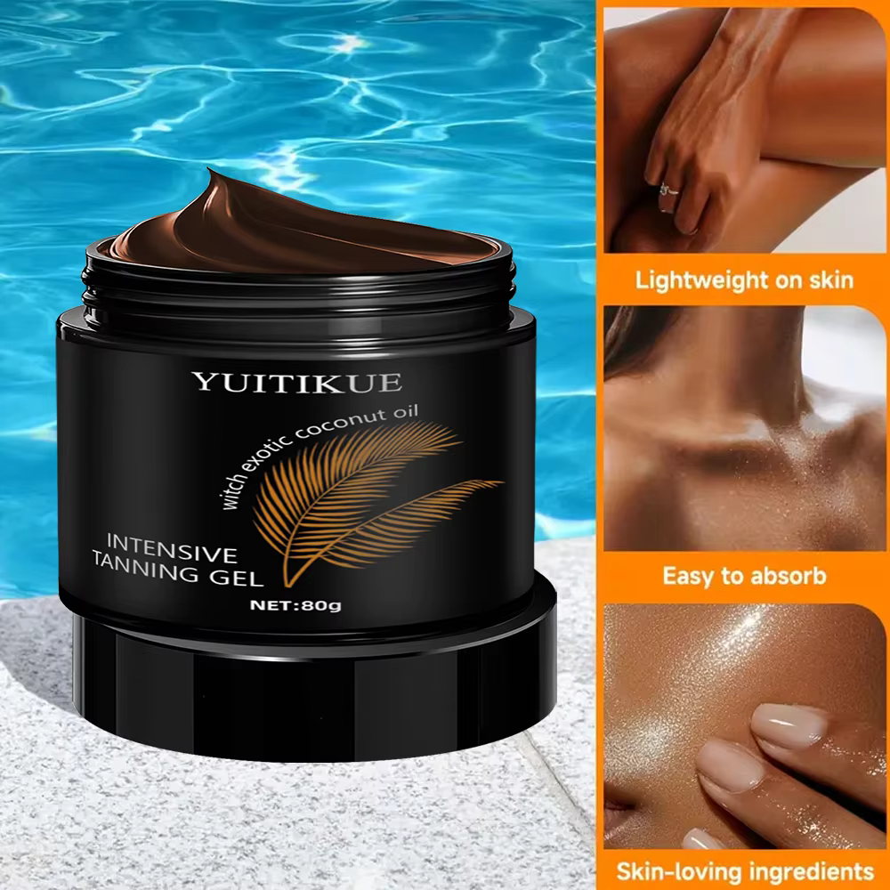  YUITIKUE Gel Bronzant Intensif 80g avec Huile de Noix de Coco - Brillant Naturel Rapide, Hydrata