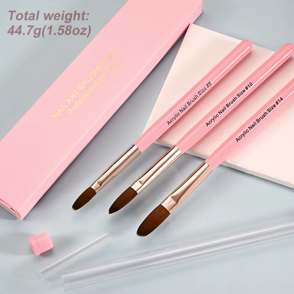 Brosse à ongles pour Application acrylique, 3 pièces, 8/10/14 # Pinceaux à ongles professionnels r