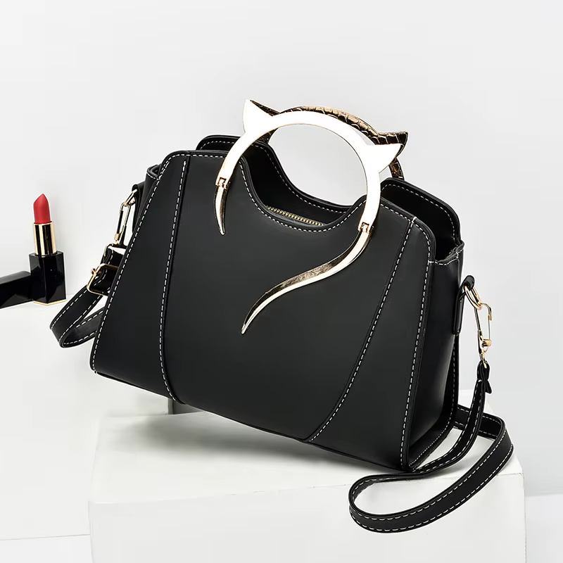Sac à main à poignée en forme de chat pour femmes, tendance et à la mode, couleur unie, sac à bandou