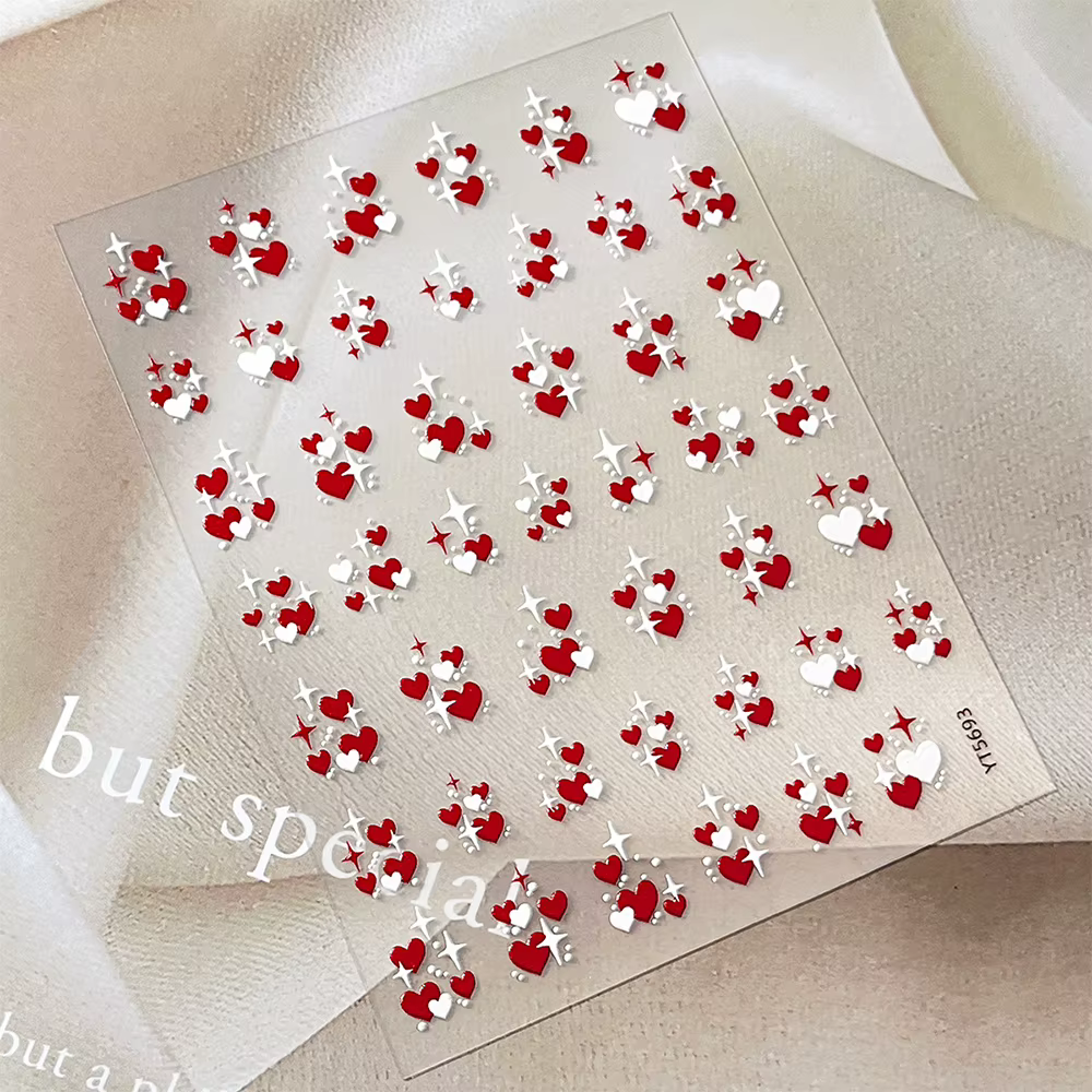 3D saint valentin amour coeur Nail Art autocollant rouge blanc croix étoiles auto-adhésif ongles déc