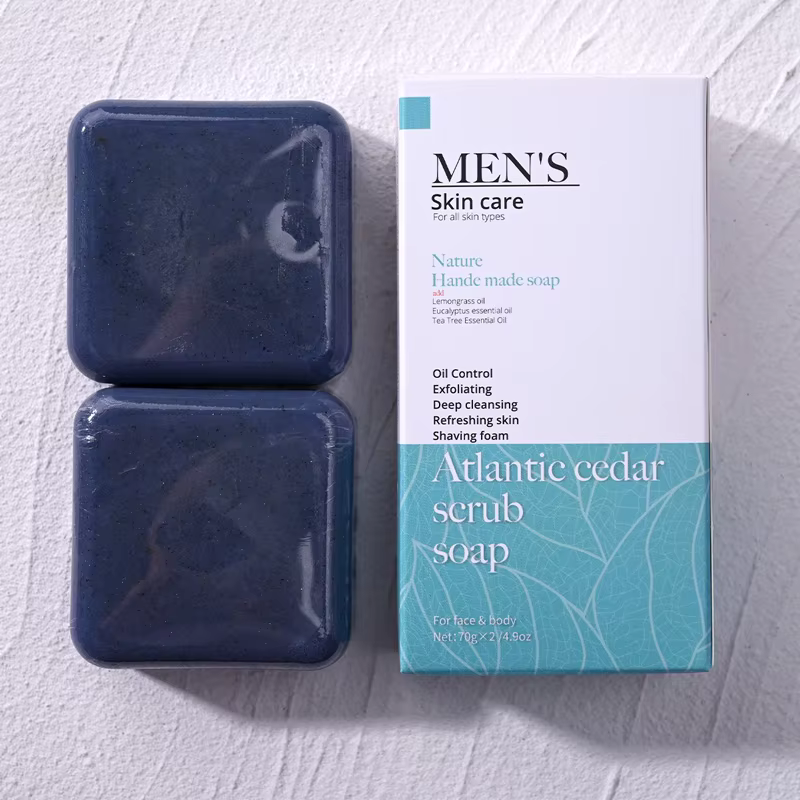 Cedrus Atlantica Savon Gommage pour Hommes Anti-Acné Herbal Olive Huile Lavage du Visage avec Motif