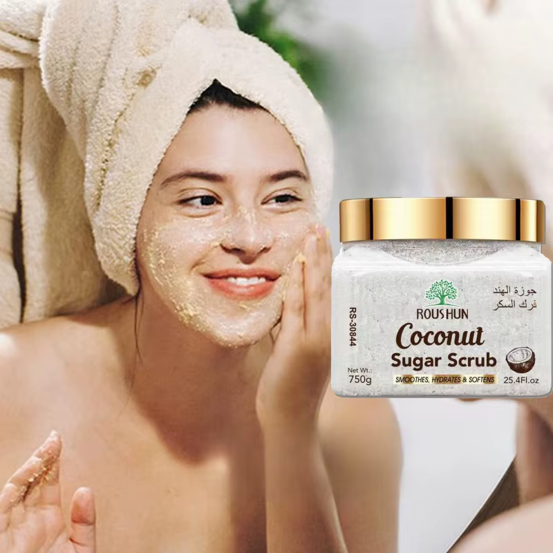 ROUSHUN Gommage au sucre de coco, grand format familial, gommage corporel doux pour un nettoyage en 