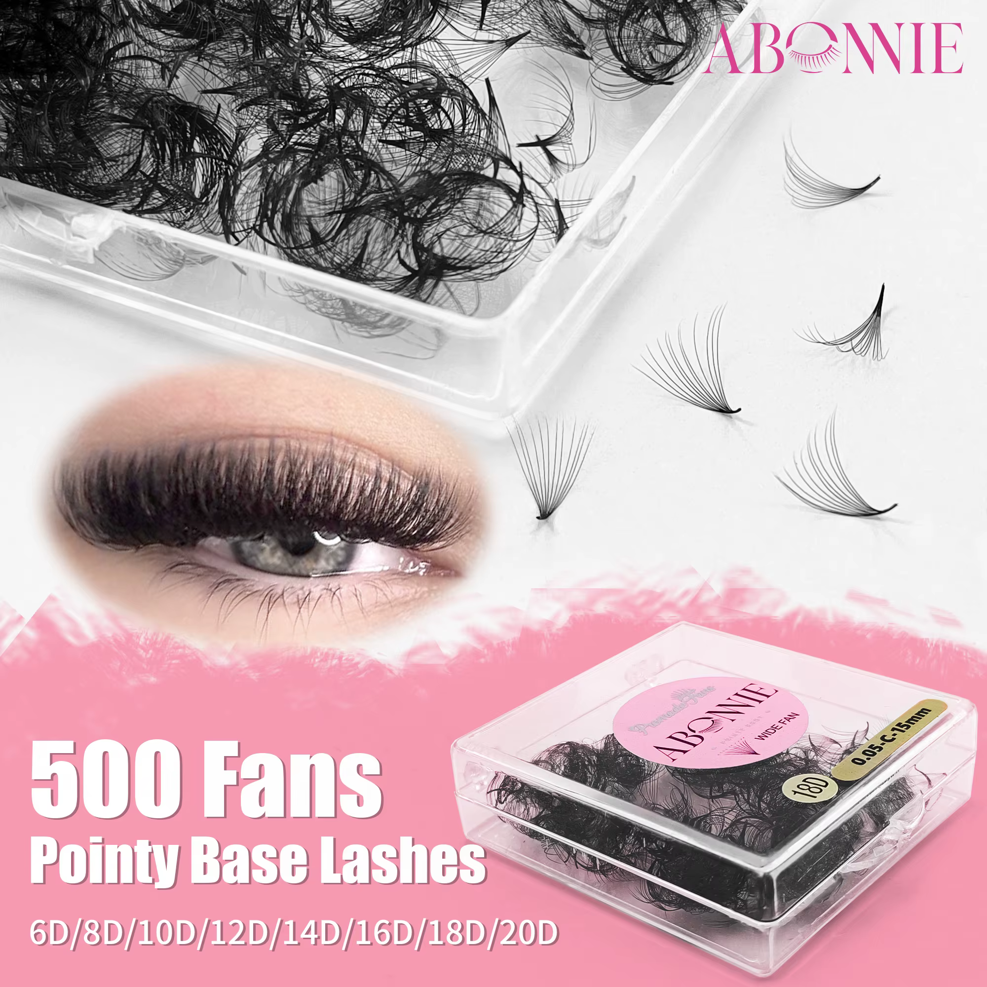ABONNIE ample 8D-20D Base pointue tige courte préfabriquée ventilateurs de Volume russe Faux vison E