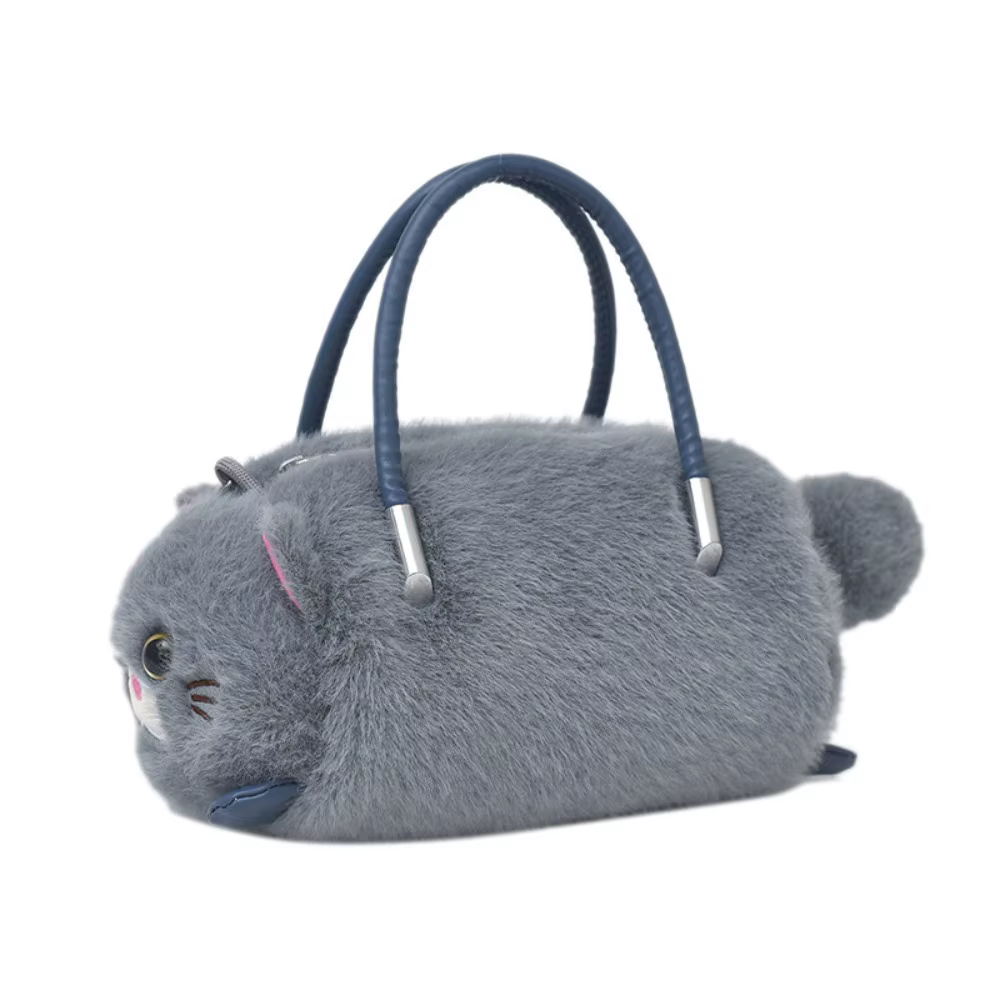 Sac à main pour femme en forme de chat, petit, mignon, décontracté, en fausse fourrure moelleuse, av