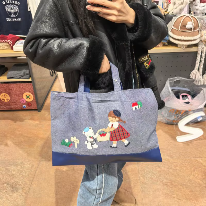 Sac à main fille lapin brodé sac fourre-tout 780465/780436 32*43 cm 100% coton sac à provisions de h