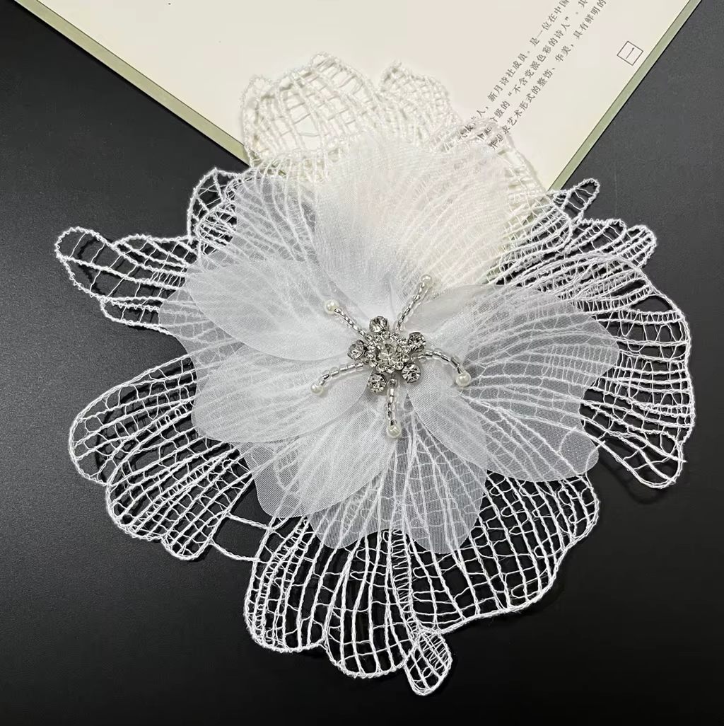 Patch perlé brodé à la main, fleur 3D, pour robe de mariée, couvre-chef, bricolage de vêtements, rid