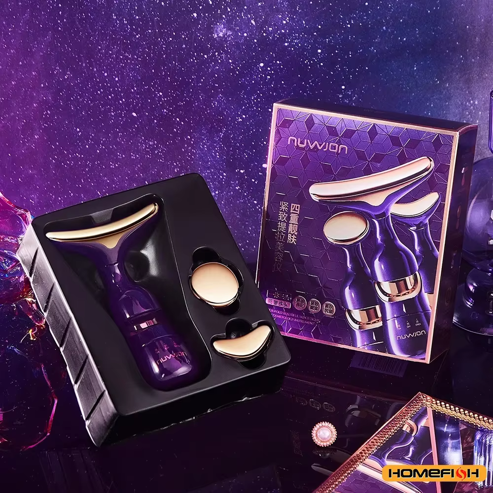Système de beauté pour le visage HOMEFISH, appareil 3-en-1 avec vibration sonique et luminothérapie 