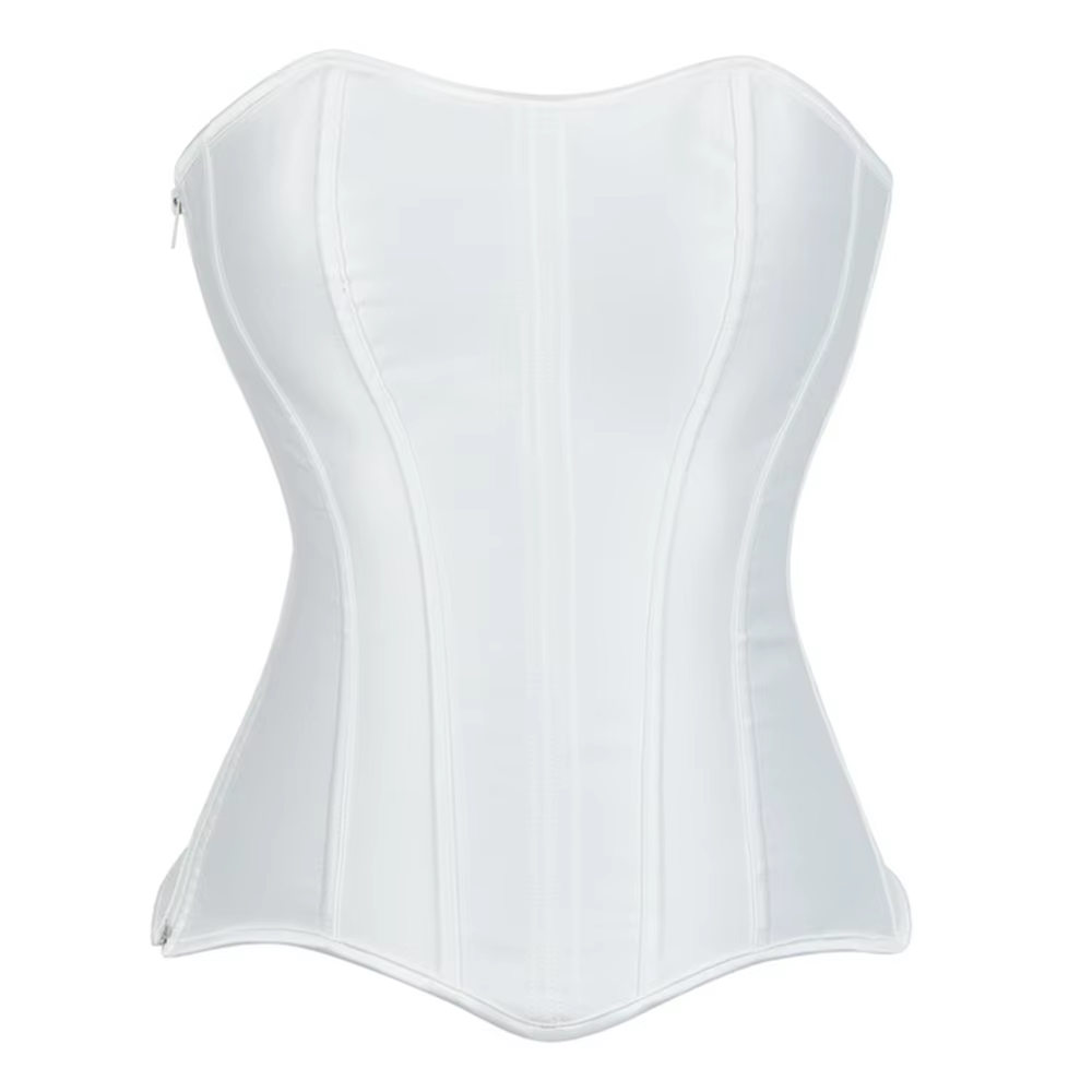 Corset Overbust Sexy pour Femme en Satin Noir avec Lacets et Fermeture Éclair, Corsetto Shaper Gothi