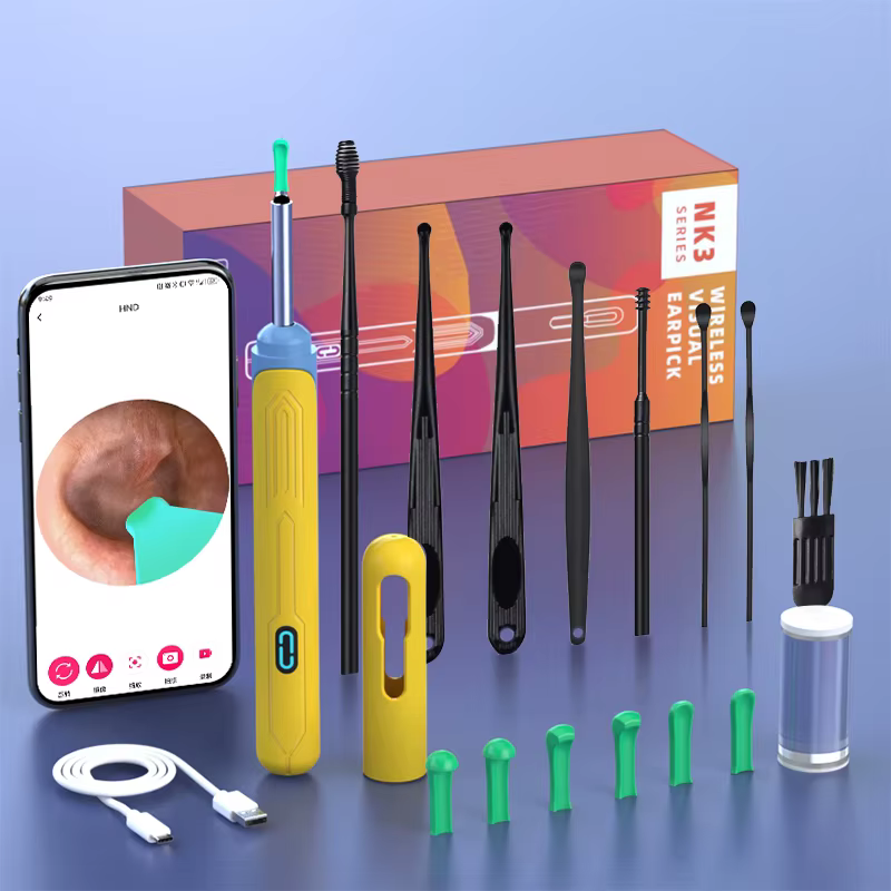 Nettoyeur d'oreille avec caméra, ensemble de bâtons d'oreille HD, Otoscope, chargement USB C, Endosc