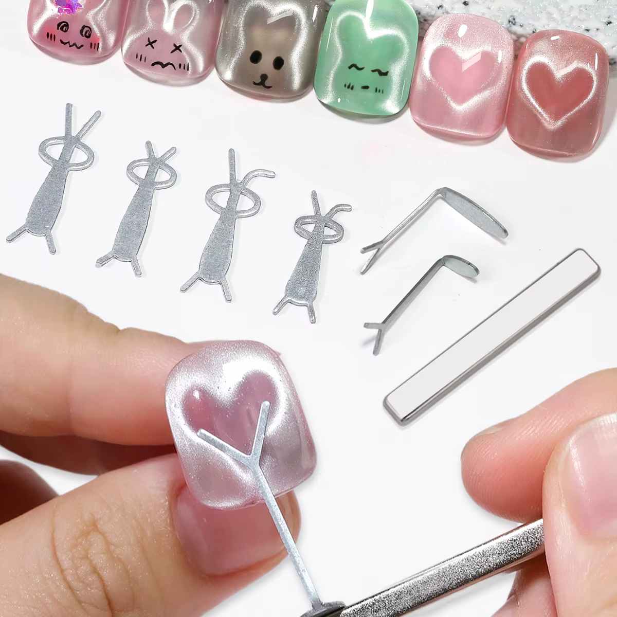 Ensemble d'aimants œil de chat avec fer pour ongles, lapin en forme de cœur, conception magnétique,