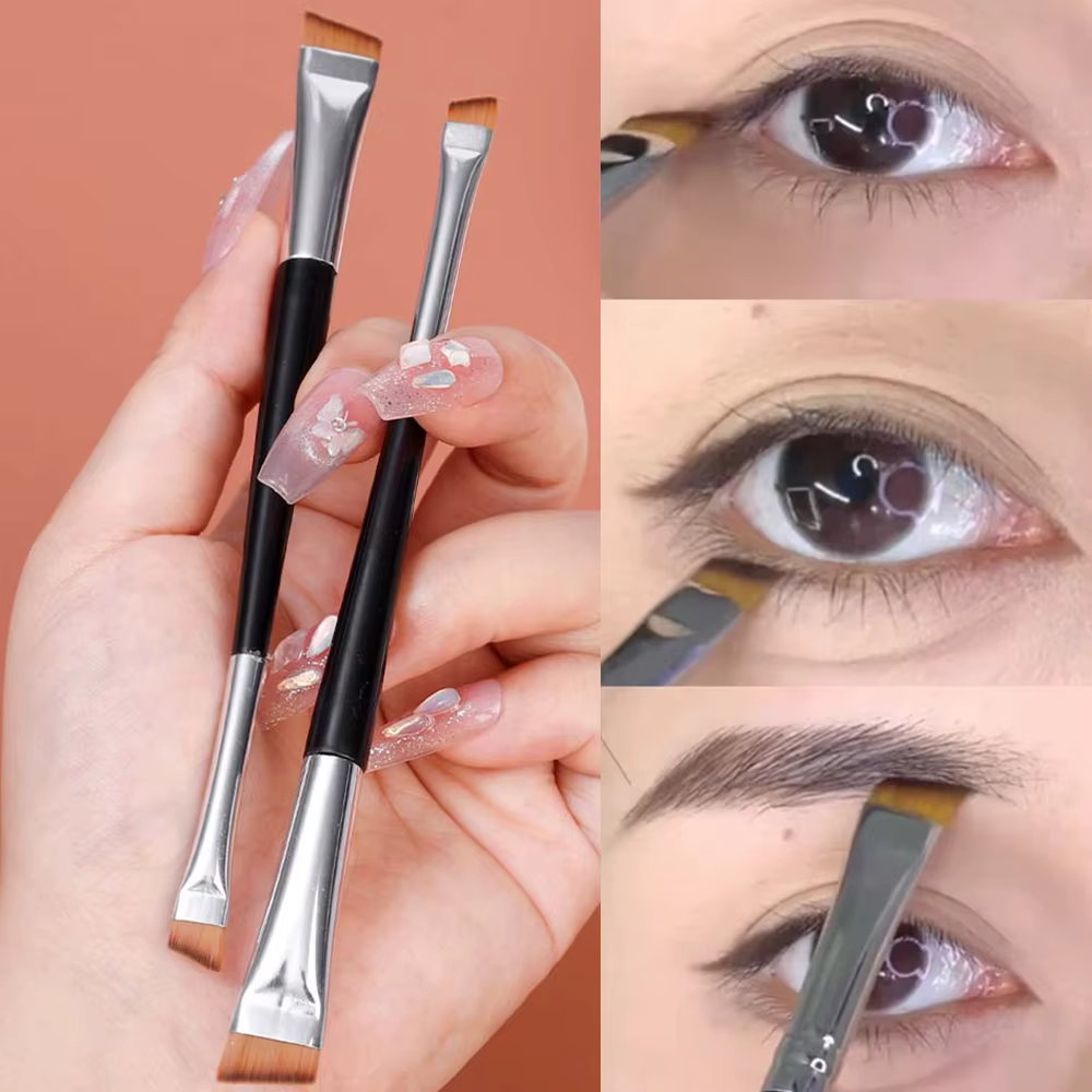 Brosse à sourcils professionnelle, Eyeliner, lame à tête plate coudée, pinceaux de maquillage pour C