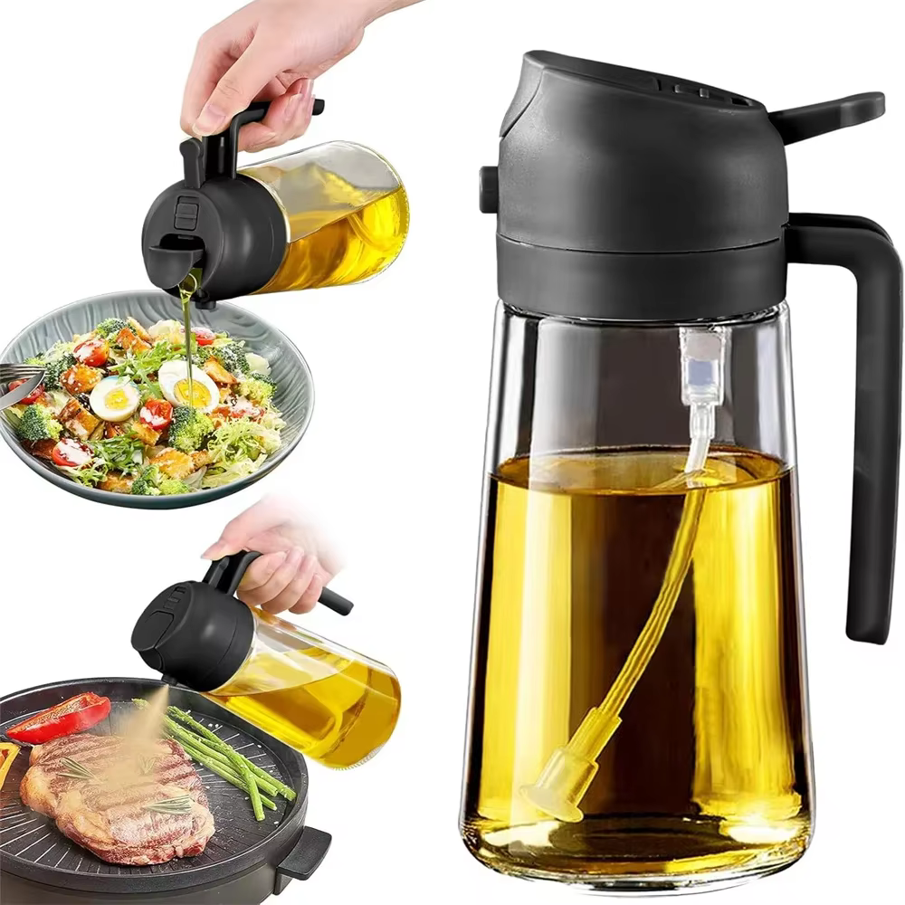 Pulvérisateur d'huile d'olive 16oz/470ml pour la cuisson-distributeur d'huile d'olive en verre 2 en