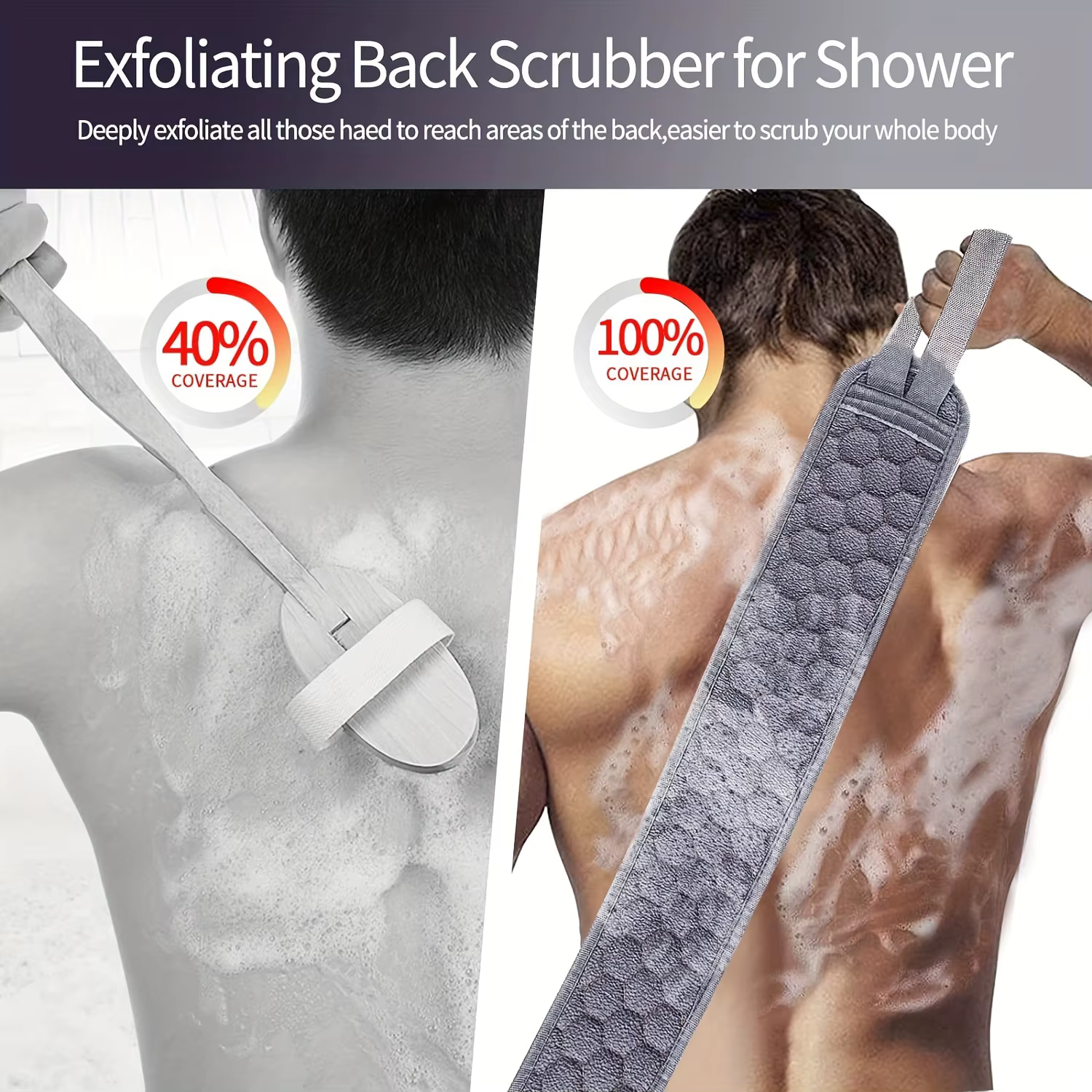 Ensemble d'épurateur corporel exfoliant – comprend un épurateur de dos, un gant de bain et une épong