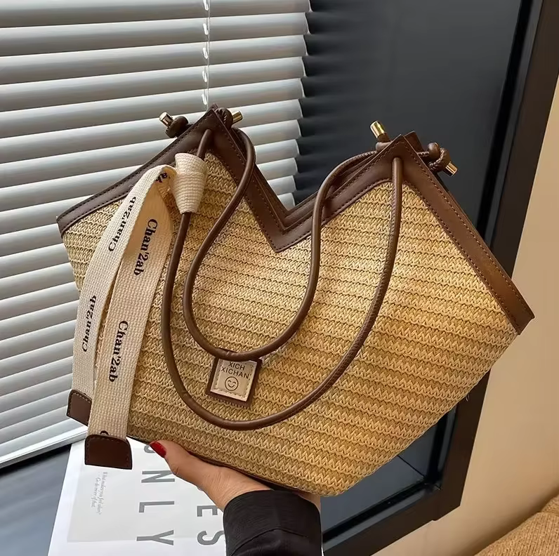 Sac à Main en Paille pour Femme, Sacoche de Plage Rétro, Tissée à la Main, Loisirs d'Été