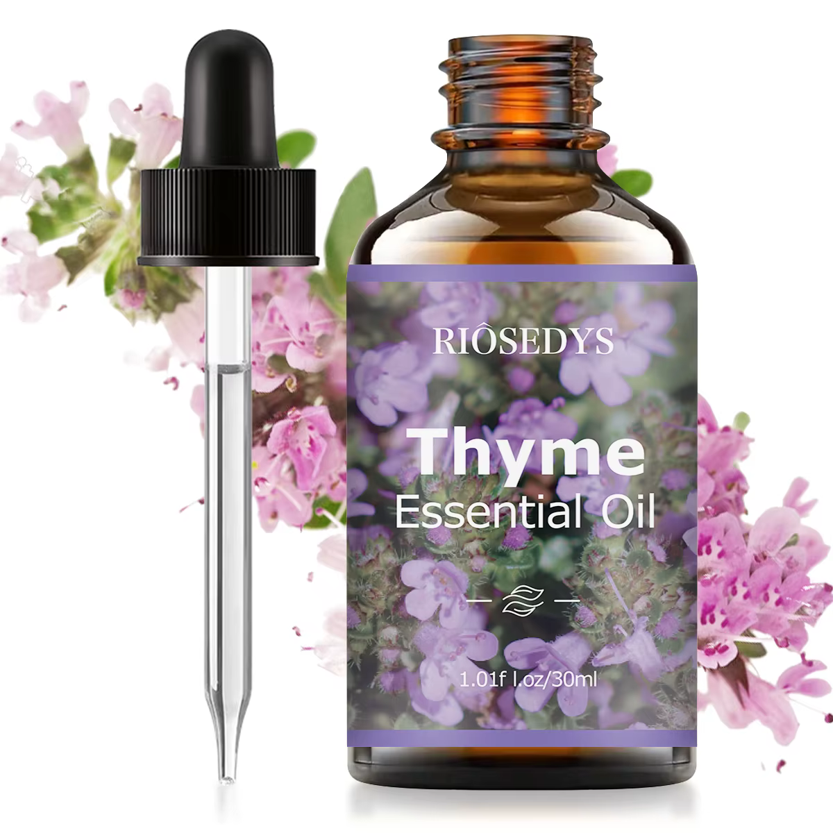 Huile essentielle de thym, avec leur parfum floral, parfaite pour l'aromathérapie et le massage corp