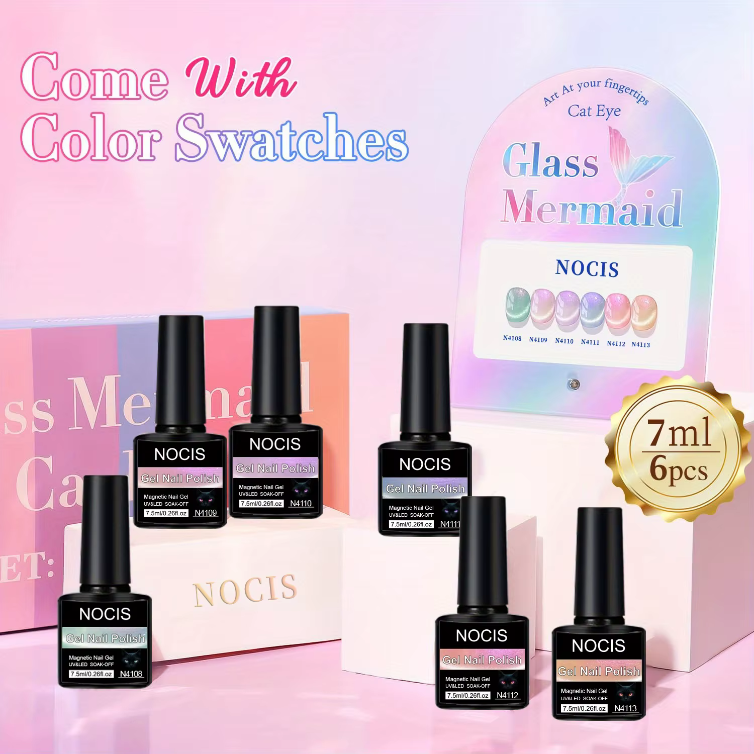 Kit de vernis à ongles gel effet œil de chat - 6 couleurs 0,26 oz, gel caméléon vert et violet sirèn