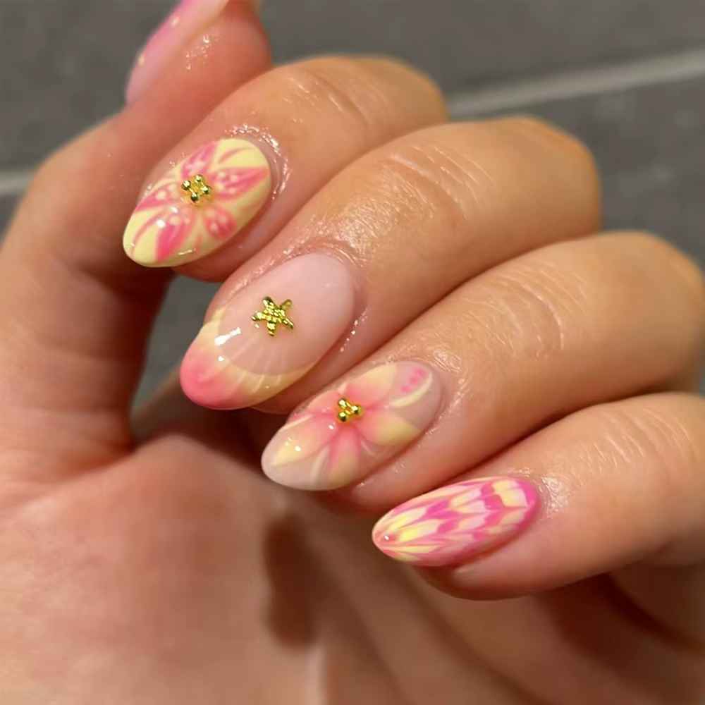 Autocollants pour ongles en Gel 3D ovales courts, 24 pièces, créer un Nail Art en forme de fleur de 