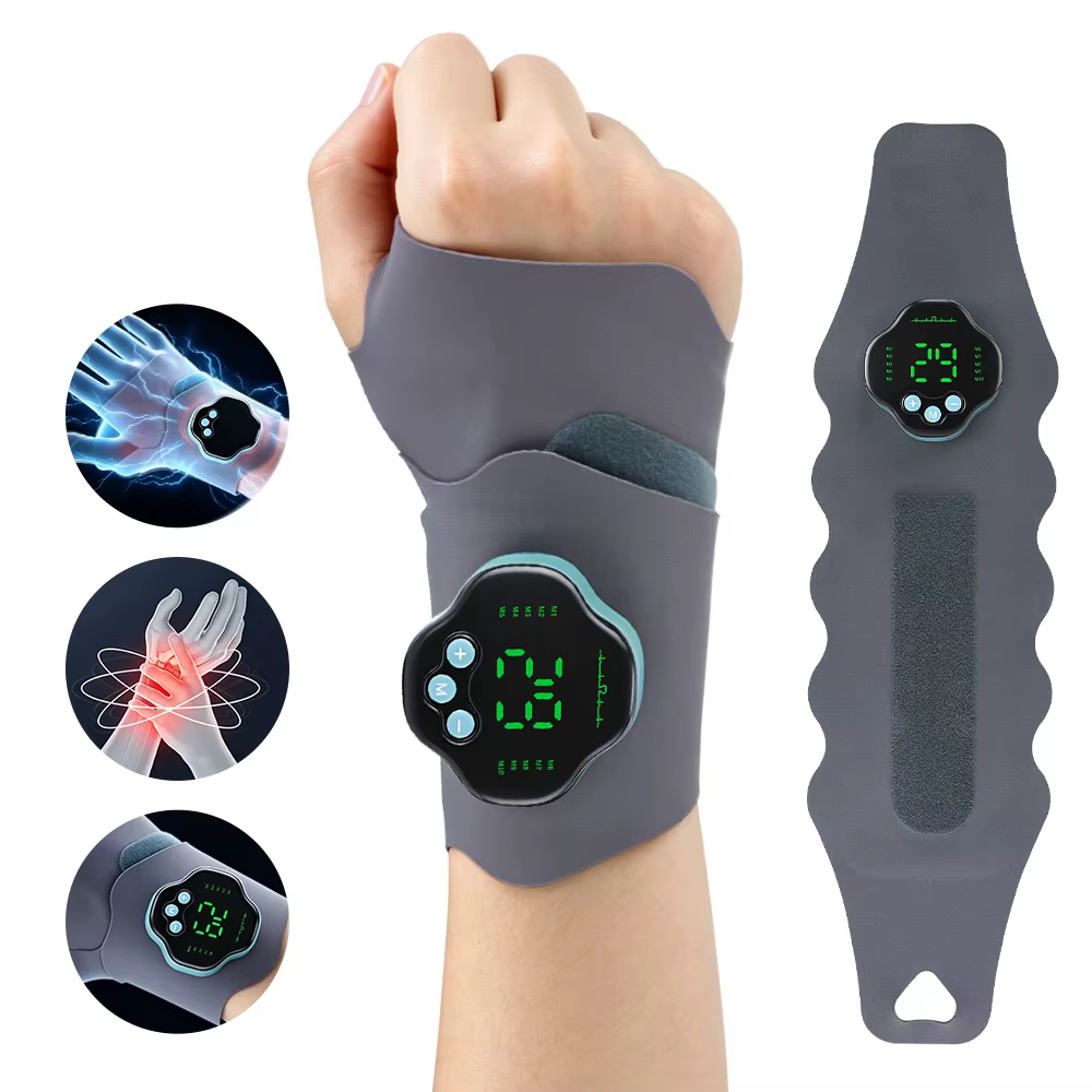 Masseur électrique pour les mains avec micro-courant EMS, 29 niveaux, bracelet sans fil, support de 