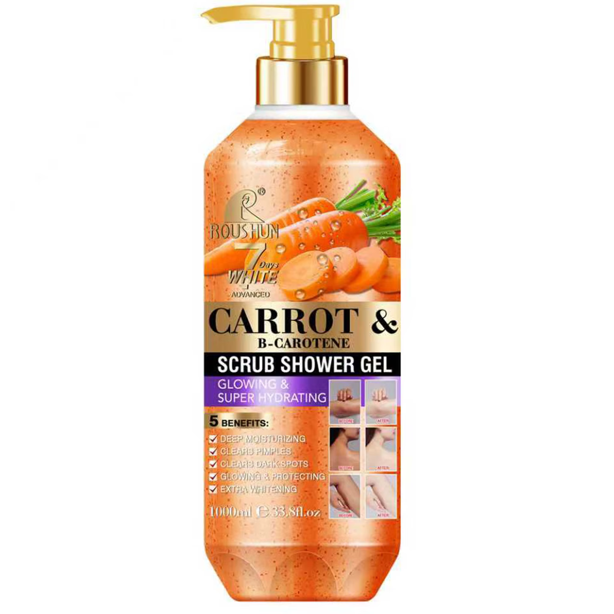 Gel douche exfoliant ROUSHUN CARROT B 1000ML, hydratant et nourrissant pour la peau, parfum durable,