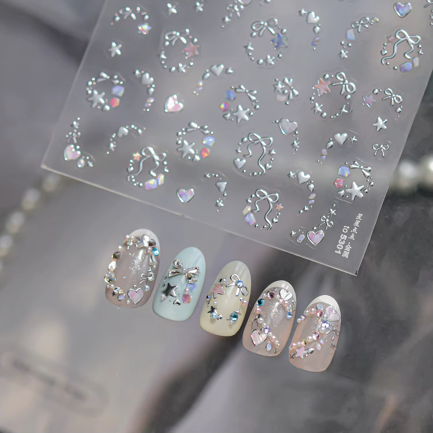 Autocollants pour ongles de rêve métallique, couleur magique scintillante, nœuds d'étoiles, guirland