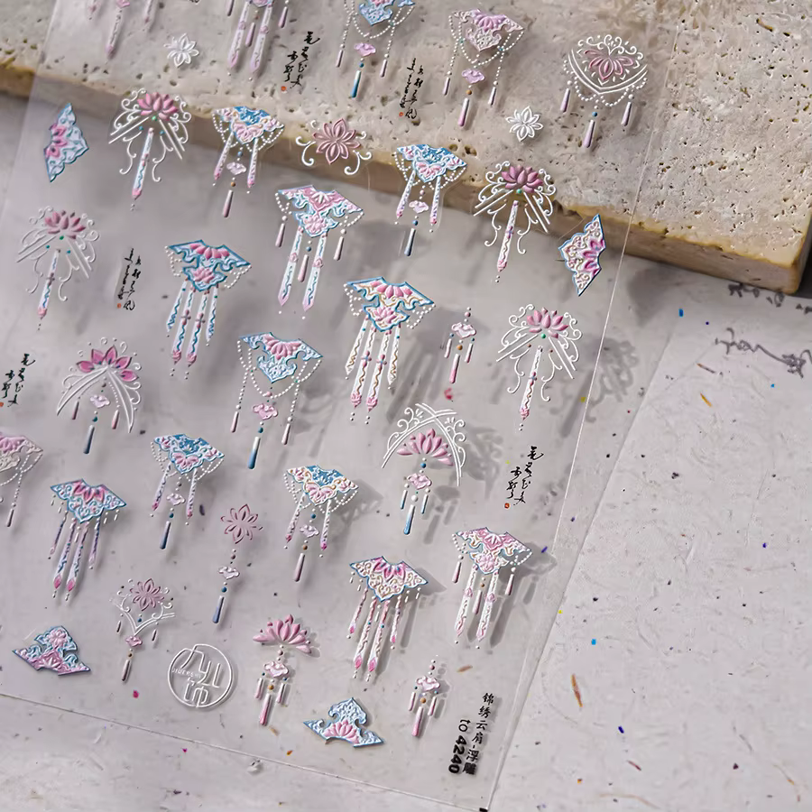 Autocollants pour Nail Art, estampage à chaud, motifs d'or et d'argent, Totem de perles 5D de Style 