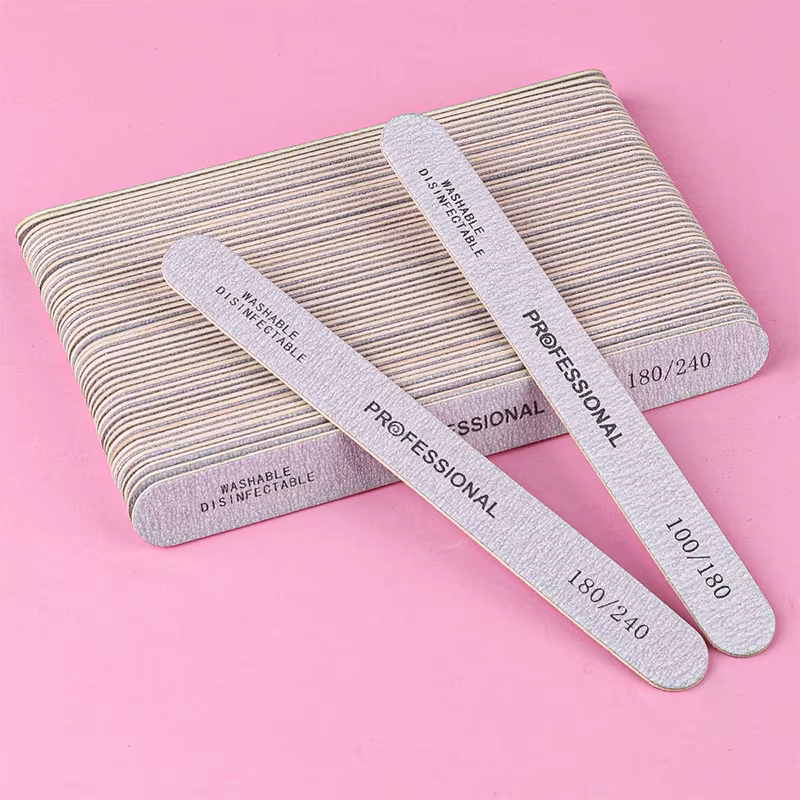 Limes à ongles en bois pour manucure, tampon en bois gris épais et droit, grain 100/180, pédicure pr