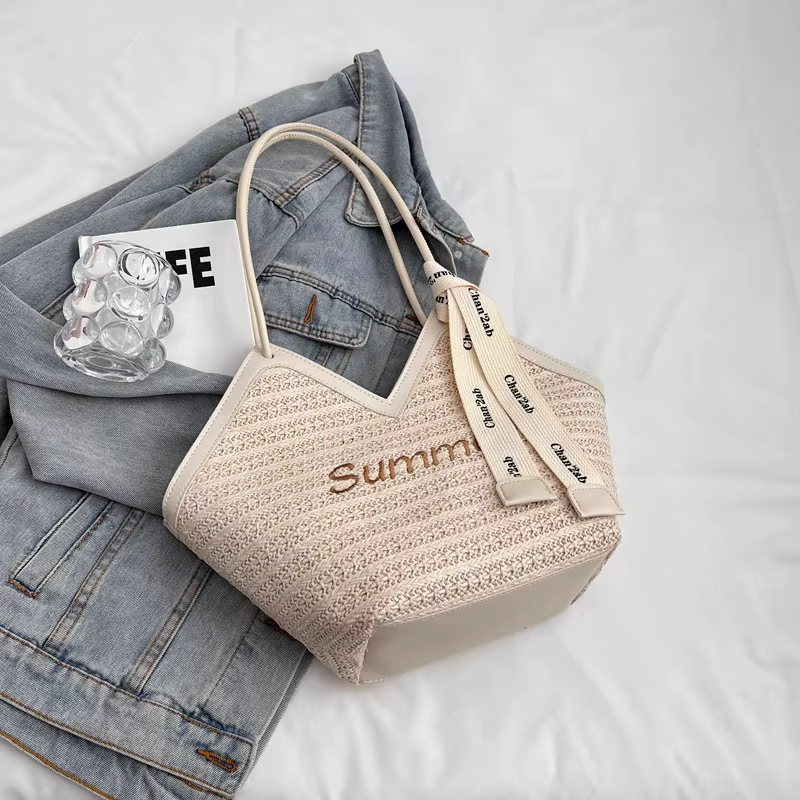 Sac fourre-tout tendance pour l'été - Nouvelle collection 2026, élégant sac en paille tressé à la ma