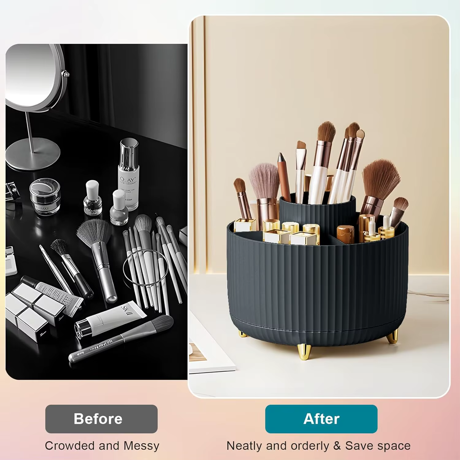 Organisateur de porte-brosse de maquillage 5 emplacements 360 °   Organisateurs rotatifs de stockage