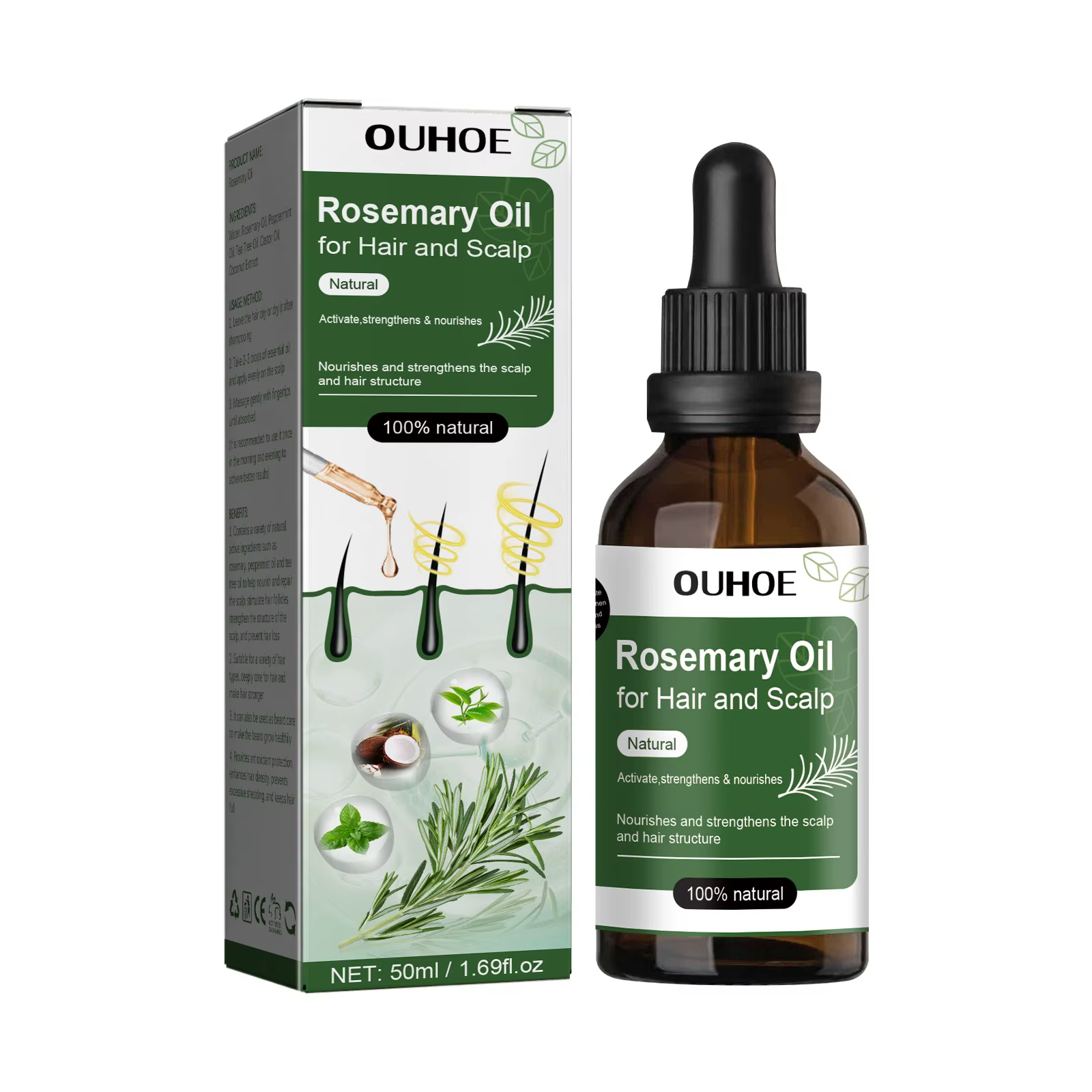 Huile de romarin pour la croissance des cheveux, 50ml, huile essentielle, beauté des cheveux, soins 