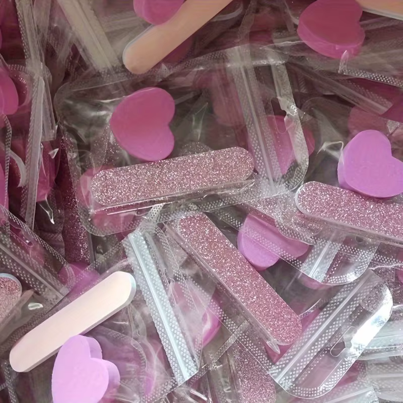 Ensemble de 12 pièces de kit de soin des ongles à paillettes roses, tampon en forme de cœur, tige en