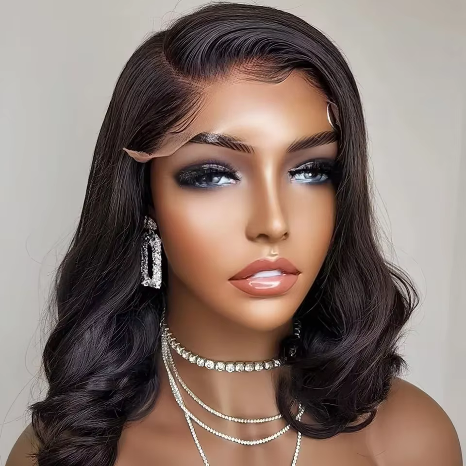 Perruque Bob Brésilienne Naturelle Bouclée, Cheveux Courts Ondulés, Partie Latérale, pour Femme