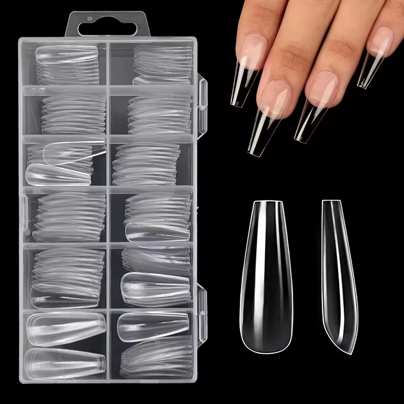 Ensemble d'autocollants pour ongles transparents de 120 pièces, comprenant 12 tailles telles que des