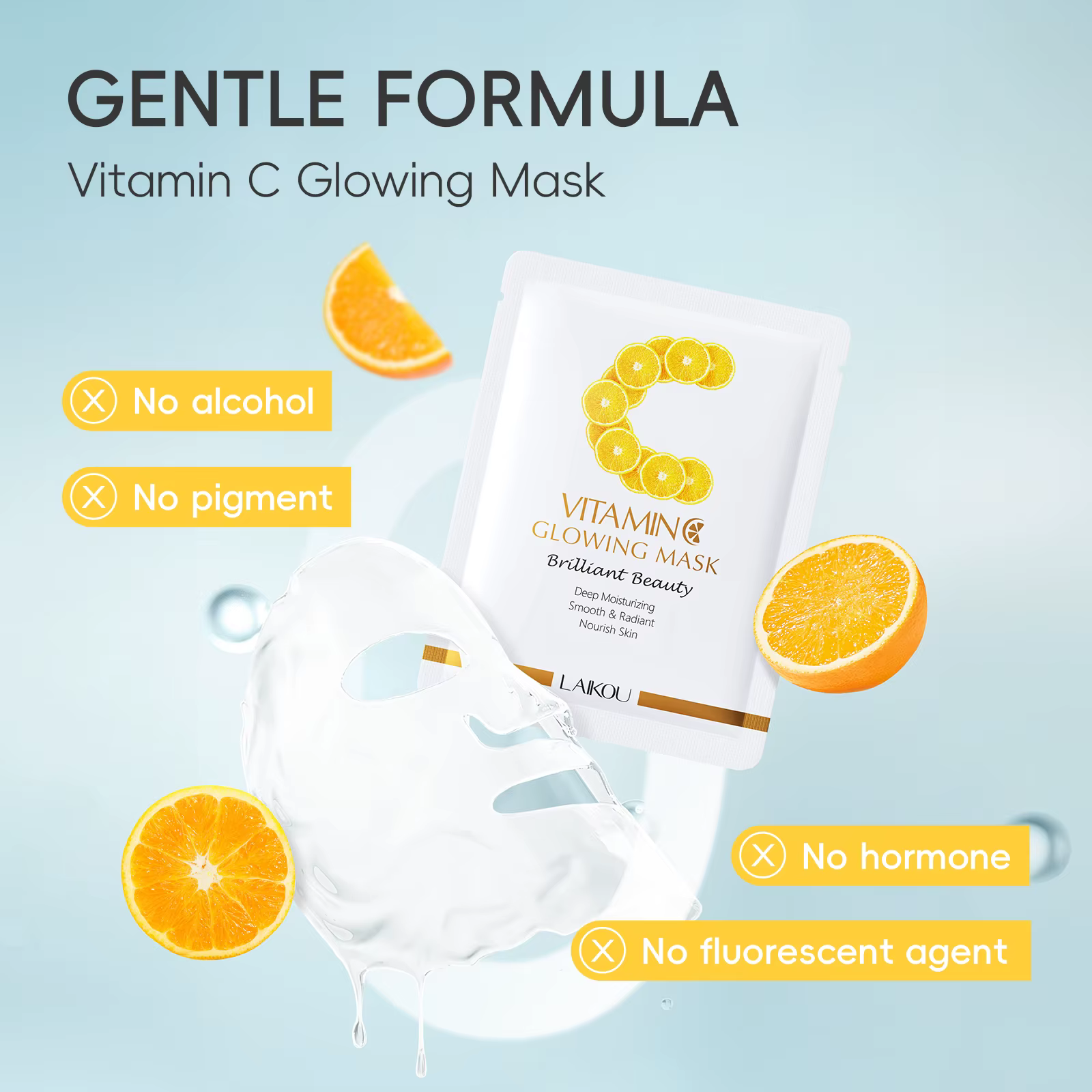 LAIKOU – masque lumineux à la vitamine C, feuille éclaircissante, masque hydratant, Anti-âge, soins 
