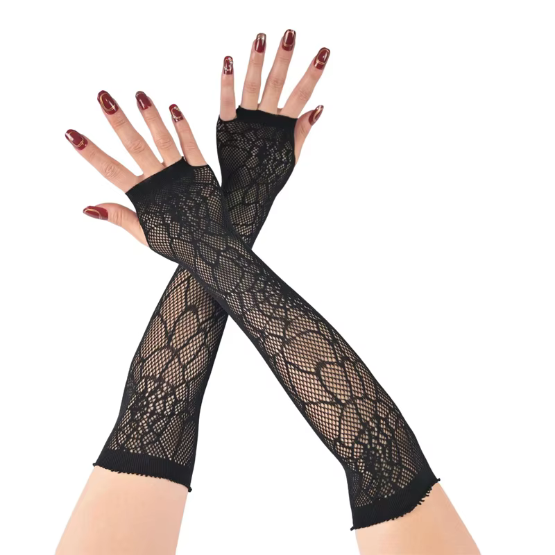 Manchons de bras ajourés noirs et Sexy, maille Punk, manches longues respirantes pour filles, décora